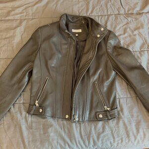 XS Calvin Klein Gray Leather Moto Jacket